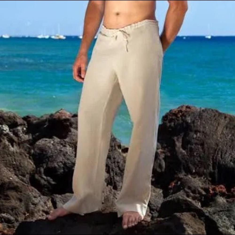 Island Importer 100% Linen Drawstring Riviera Pants